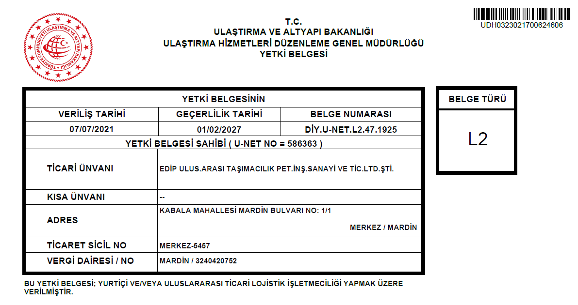 L2 Yetki Belgesi